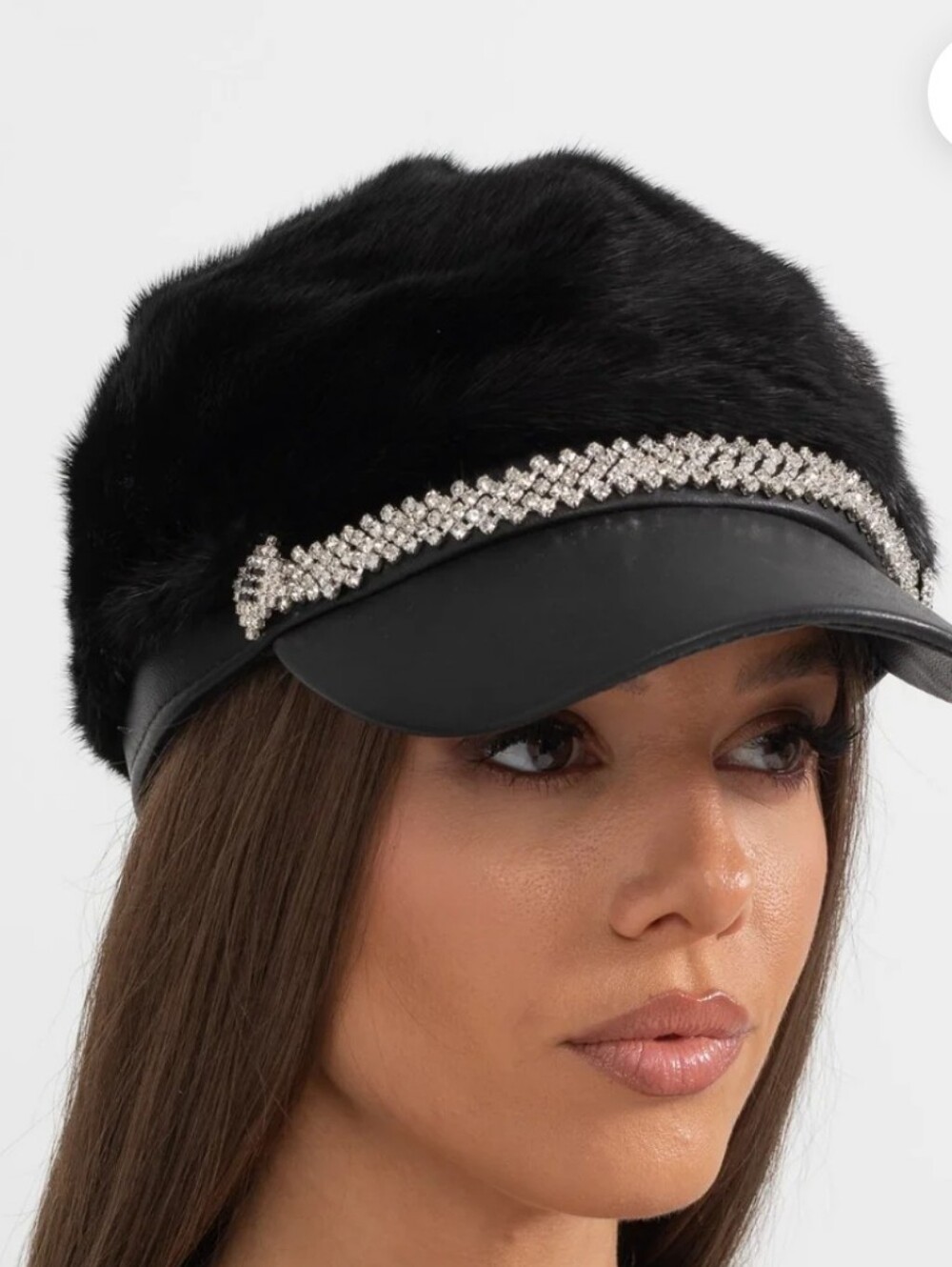 Sierra Darien Mink Fur Hat With Leather Visor - Black.New